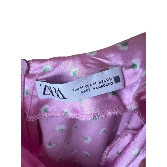Zara Satin Floral Pink Slip Dress Adjustable Straps Size Medium - Picture 4 of 10